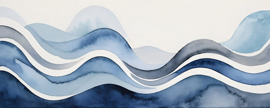Serene Blue Wavy Layers Watercolor Abstract Background