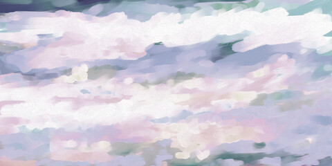 Colorful Impressionistic Cloudscape/Landscape-Digital Painting, Art, Illustration, Artwork, Design-in muted pastels of Lavender, blue, Pink & Gray