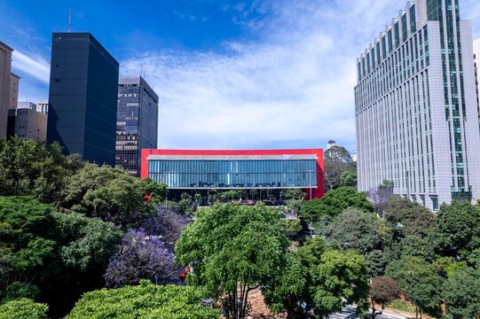 Aerial view of Av. Paulista in S&atilde;o Paulo, SP.  MASP, important museum of latin america.