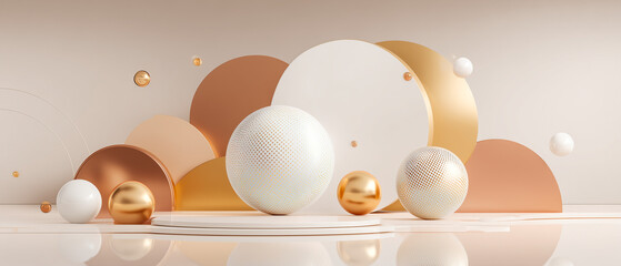 Fototapeta premium A high-end holiday marketing banner for 2026 featuring elegant gift boxes, champagne-gold accents, soft studio lighting, clean minimal composition, and wide negative space for text placement. 