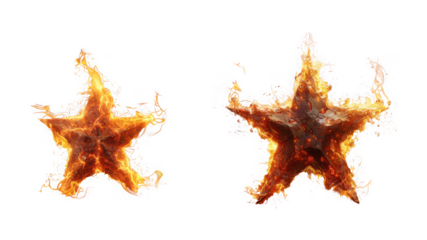 Two vibrant orange starfish with detailed textures isolated on a transparent background isolated on transparent background