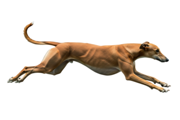 Graceful greyhound running at full speed isolated on transparent background