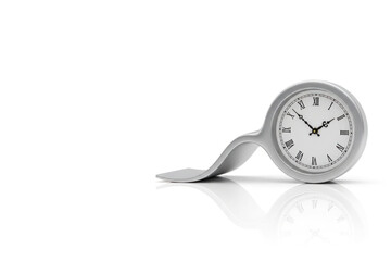 A plastic watch with a curved case on a white background. Space for text.