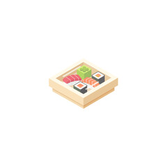 Isometric shushi box icon flat vector design.
