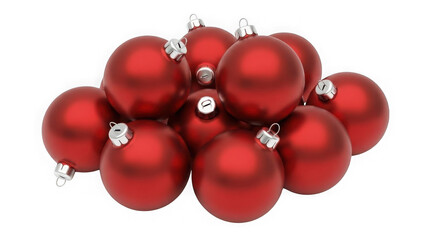 Cluster of red christmas ornaments isolated on transparent background