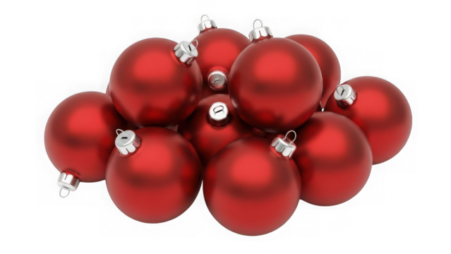 Cluster of red christmas ornaments isolated on transparent background