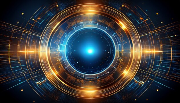 on a dark background a digital blue and golden tech circle embodies the concept of science the universe and cutting edge digital technologies
