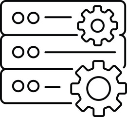 Editable stroke Server rack with cogs or code symbols gears icon. Handicraft Customise Design.