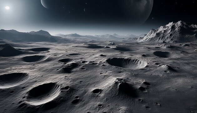 realistic lunar surface with detailed craters and rugged terrain