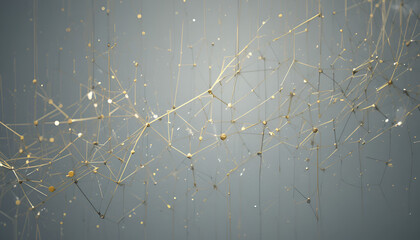 A stunning abstract artwork featuring intricate golden lines and dots on a gray background