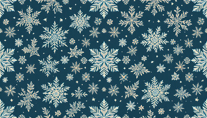 A beautiful pattern of white snowflakes on a dark blue background