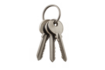 Silver keys on a key ring representing home security, access, ownership, and new house property