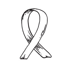 Ribbon linear graphic hand painted. Delicate festive wriggling illustration is perfect for birthday card design, wedding invitation, holiday background. Ribbon symbol of the fight against AIDS