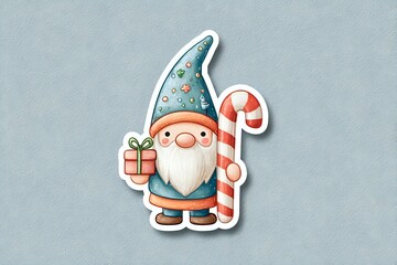 Cute Christmas Gnome with Gift Die-Cut Sticker