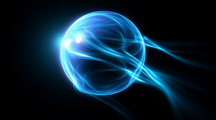 A glowing blue energy sphere radiates electric arcs in a dark, futuristic atmosphere.
