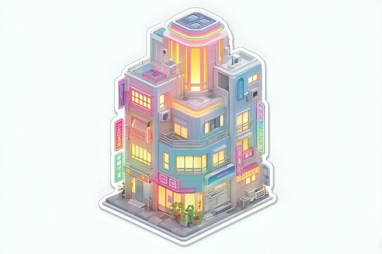 Cyberpunk Geometric Building Sticker - Digital Download
