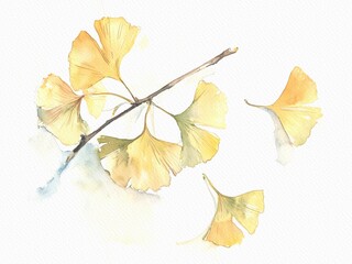 Abstract art banner with ginkgo leaves and flowers