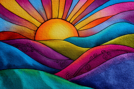 Sfondo con sole e colori accesi.