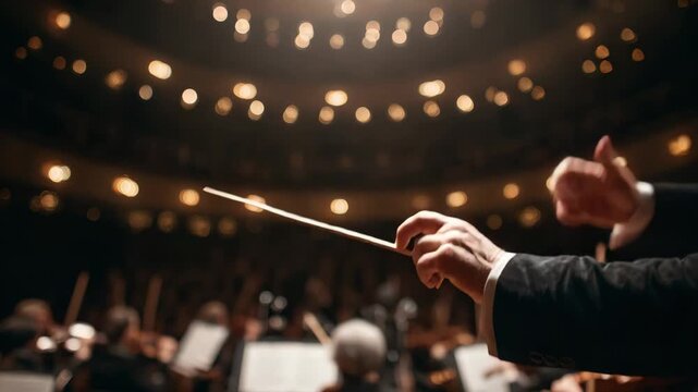 Orchestra conductor hands directing a symphony