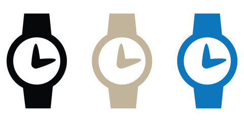Timeless watch icons in black, beige, and blue offer a modern and sleek design, perfect for website, app, or branding projects that need a touch of style