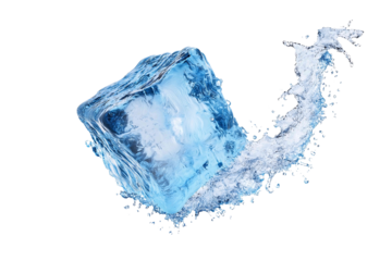 Floating ice cube splash effect in arc shape isolated on white background