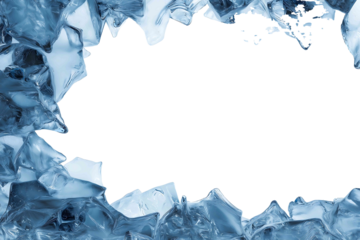 Jagged ice shard frame in frozen blue tones isolated on white background