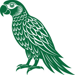 Green Parrot Silhouette with Feather Patterns on White Background