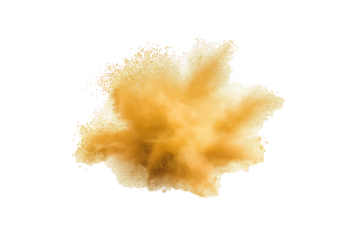 Explosion of golden dust particles isolated on white background