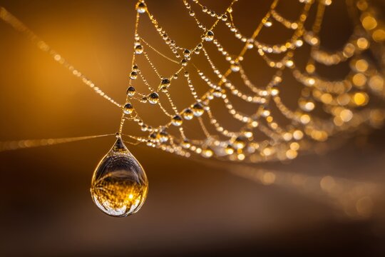 Macro dewdrop on spiderweb sunrise - Powered by Adobe