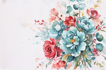 Chrysanthemums flowers on white aquarelle background