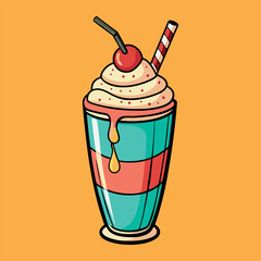 Delicious sweet dessert vector illustration of ice cream in a glass or cup with cherry and straw Delicious sweet dessert vector illustration of ice cream in a glass or cup with cherry and straw