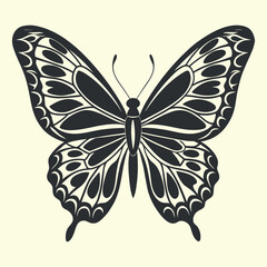 Black butterfly insect vector illustration on white background, a beautiful summer nature design element