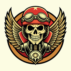 Gothic black grunge skull with wings vector tattoo icon illustration design