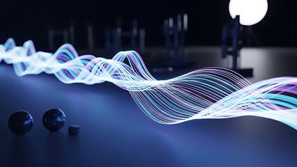 Abstract digital stream of glowing light depicting data flow and futuristic network connectivity in a dark, high-tech environment for modern concepts