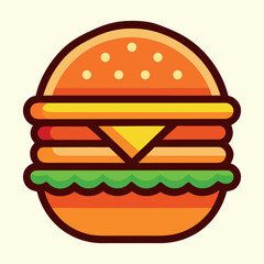Cartoon vector illustration  fast food hamburger with cheese, meat, tomato, and lettuce for a lunch menu design