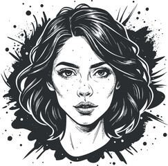 Stylized Black and White Portrait of a Woman with Splatter Background