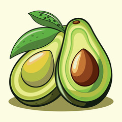 Vector illustration of a fresh, ripe apple and avocado fruit with a green leaf symbol for healthy organic food design and a vegetarian diet