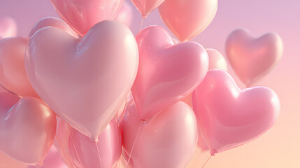 pink heart shaped balloons on pastel colored rose background