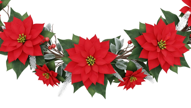Festive Christmas Poinsettia Garland Decoration on a Black Background Illustration - Powered by Adobe
