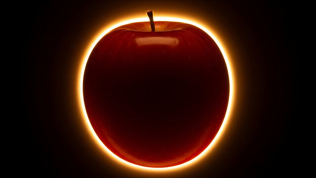 Red apple lit with rim light creating halo effect