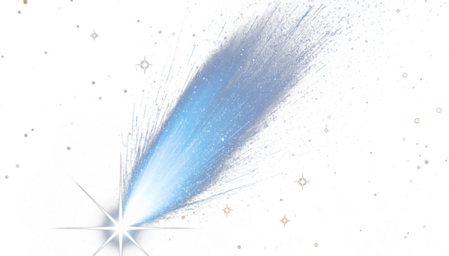 shiny blue glowing comet with sparkles stars isolated on transparent background, png