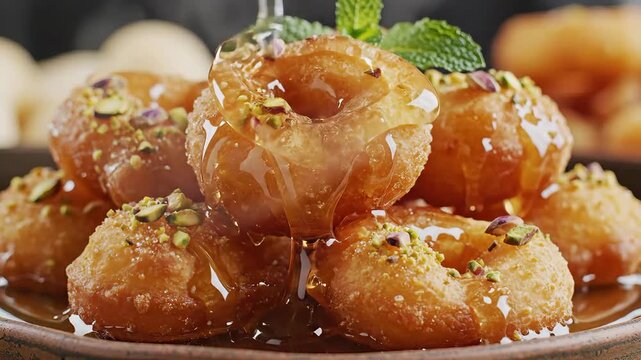 Delicious HoneyDrizzled Loukoumades A Sweet and Golden Treat.