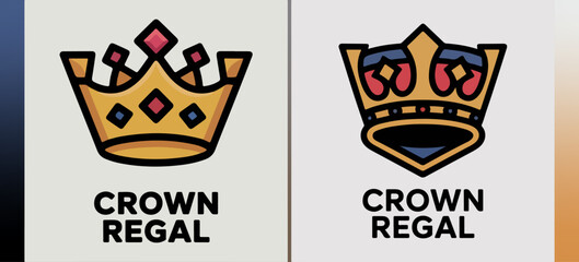 Crown Regal icons with jeweled tiaras, royal headpiece logo set, luxury heraldic vector marks for premium brands, ceremonies, pageants and event branding