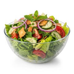 Fresh and vibrant fattoush salad in a glass bowl