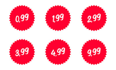 Price Stickers Red Starburst Labels 0.99 to 9.99