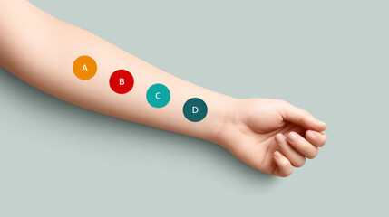 World allergy awareness day conceptual illustration of allergy testing on human arm