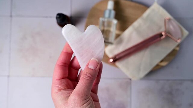 Rose quartz gua sha tool face massage tool, beauty abstract