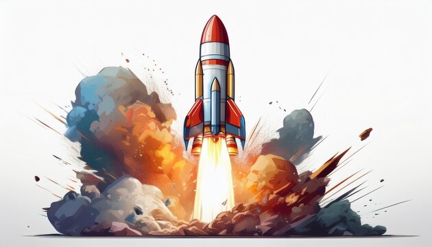 rocket launching isolated on white background
