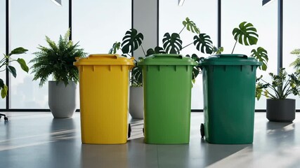 Colorful recycling bins office environment waste management sustainability concept - Powered by Adobe
