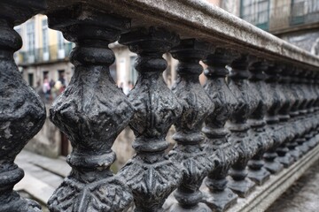 Intricate Close-Up of Industrial Metal Fence in Urban Porto: A Beautiful Abstract Study of Iron and Steel